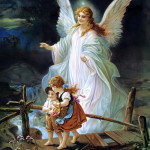 Guardian Angel 'Heilige Schutzengel', painting by Hans Zabateri (Hans Zatzka), Austria (ca. 1918 AD), published by Lindberg Heilige Schutzengel