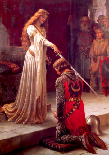 'The Accolade' (1901 AD), fictional painting of knighting ceremony by Edmund Blair Leighton (1853-1922 AD)