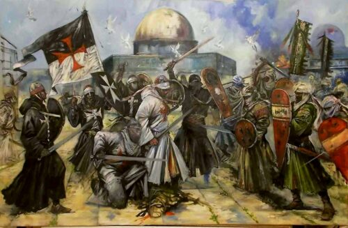 'Jerusalem' (2014), allegorical oil painting of Templars & Saracens on Temple Mount, by Jason Askey (South African artist)