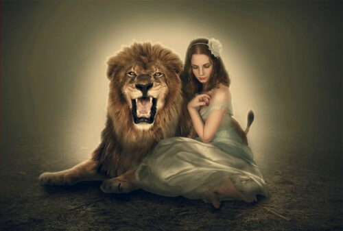 'Girl Leaning on a Lion' by Dark Angel Digital Imaging (2016)