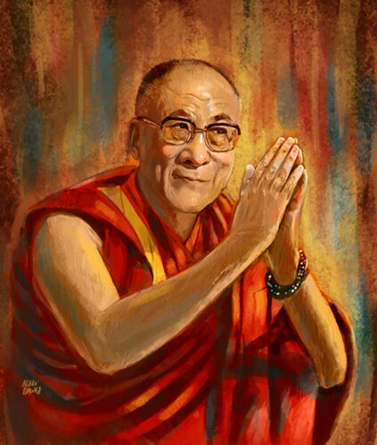 Dalai Lama XIV, His Holiness Tenzin Gyatso, by Nikki Dawes, Arkansas, USA (ca. 2010) for Amnesty International (Detail)