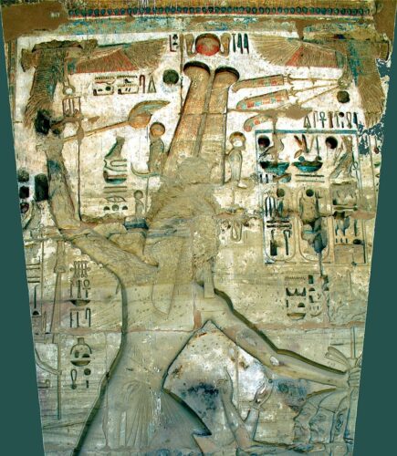 Smiting Scene with Angel Holy Spirit hawks, in Habu Temple, Thebes, Luxor (ca. 1,515 BC)