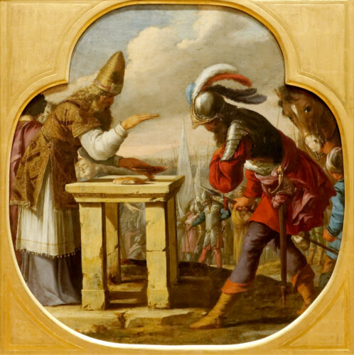 'The Meeting of Abraham and Melchizedek' (ca. 1630 AD) from Tabernable of Capuchin in Convent Marais Paris, in Museum of Fine Arts, Rennes