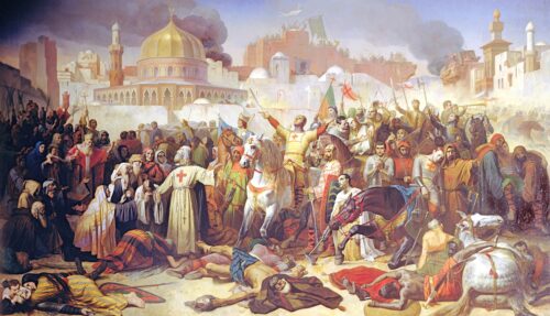 'Taking of Jerusalem by the Crusaders in 1099' by Giraudon (1847 AD), in Palace of Versailles - Bridgeman Art Library collection