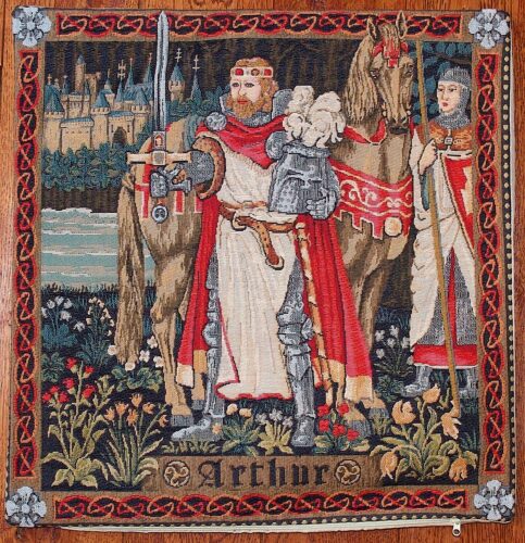 Tapestry depicting King Arthur (historical Prince Arthur Aidan) leading Knights in chivalric service