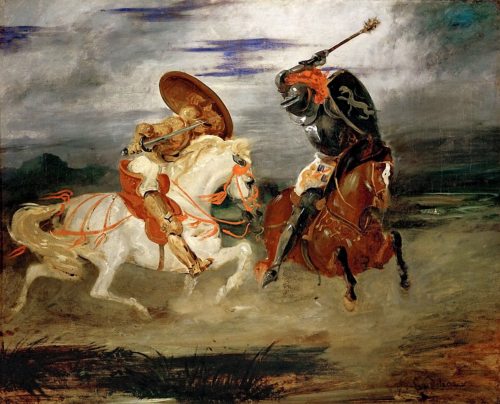 'The Duel of Two Knights' by Eugene Delacroix (1824 AD) in Louvre Museum