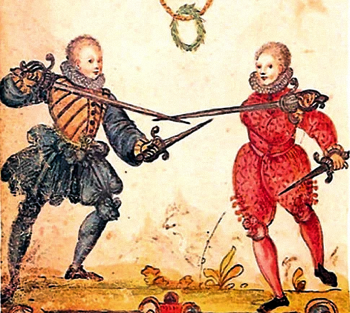 Young Nobles Training in Fencing, Renaissance manuscript