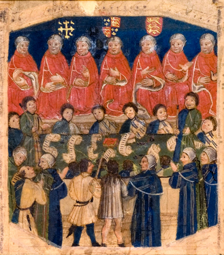 “Court of Common Pleas” (ca. 1460 AD) illuminated manuscript, in Inner Temple Library, London