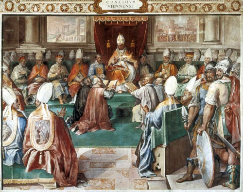 'Council of Vienne in 1311 AD' fresco (ca. 1570 AD) by Cesare Nebbia, in Bibliotheca Apostolica Vaticana, Iberfoto-Everett Collection No. 325654