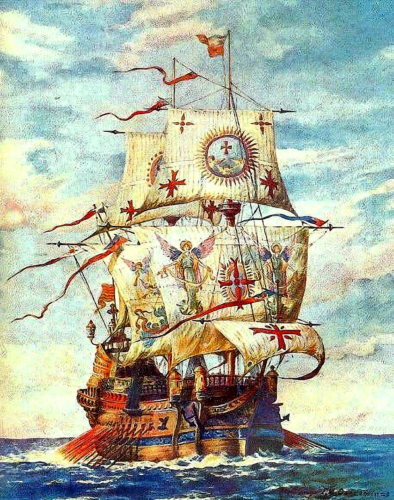 'Marina a Vela' Templar Ship, by Hendrik Cornelisz Vroom (ca. 1562 AD)