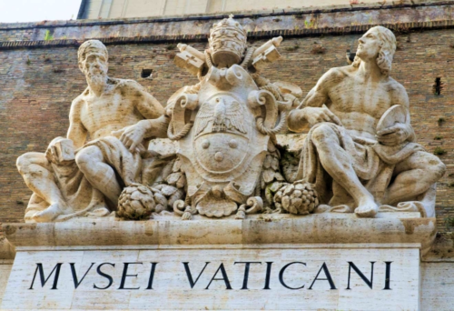 Sculpture above entrance to the Vatican Museums in Vatican City, Rome