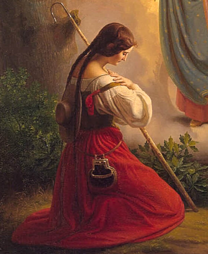 ‘Life of Joan of Arc’ (left panel) with Money Pouch (1843 AD) by Stilke Hermann Anton, in Hermitage Museum, Russia (Detail)