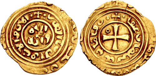 Gold “Bezant” of the Kingdom Jerusalem, minted in Acre 1251 AD, 22 millimeters, average 3.33 grams, Arabic, in Richard A. Jourdan Collection