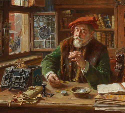 'The Money Lender' (ca. 1895 AD) by Max Gaisser of Munich (Detail)