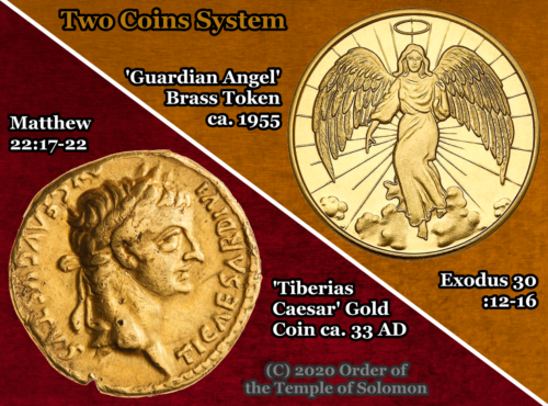 Illustration of Secular Coin versus Religious Coin, featuring the actual ‘Caesar’ Coin of 33 AD discussed by Jesus (Matthew 22:17-22)