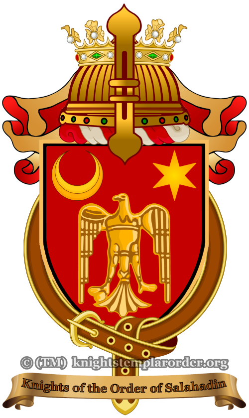 Official heraldic coat of arms of the Knights of the Order of Salahadin, recognized by and participating in the Templar Order, under the Treaty of Ramla of 1192 AD